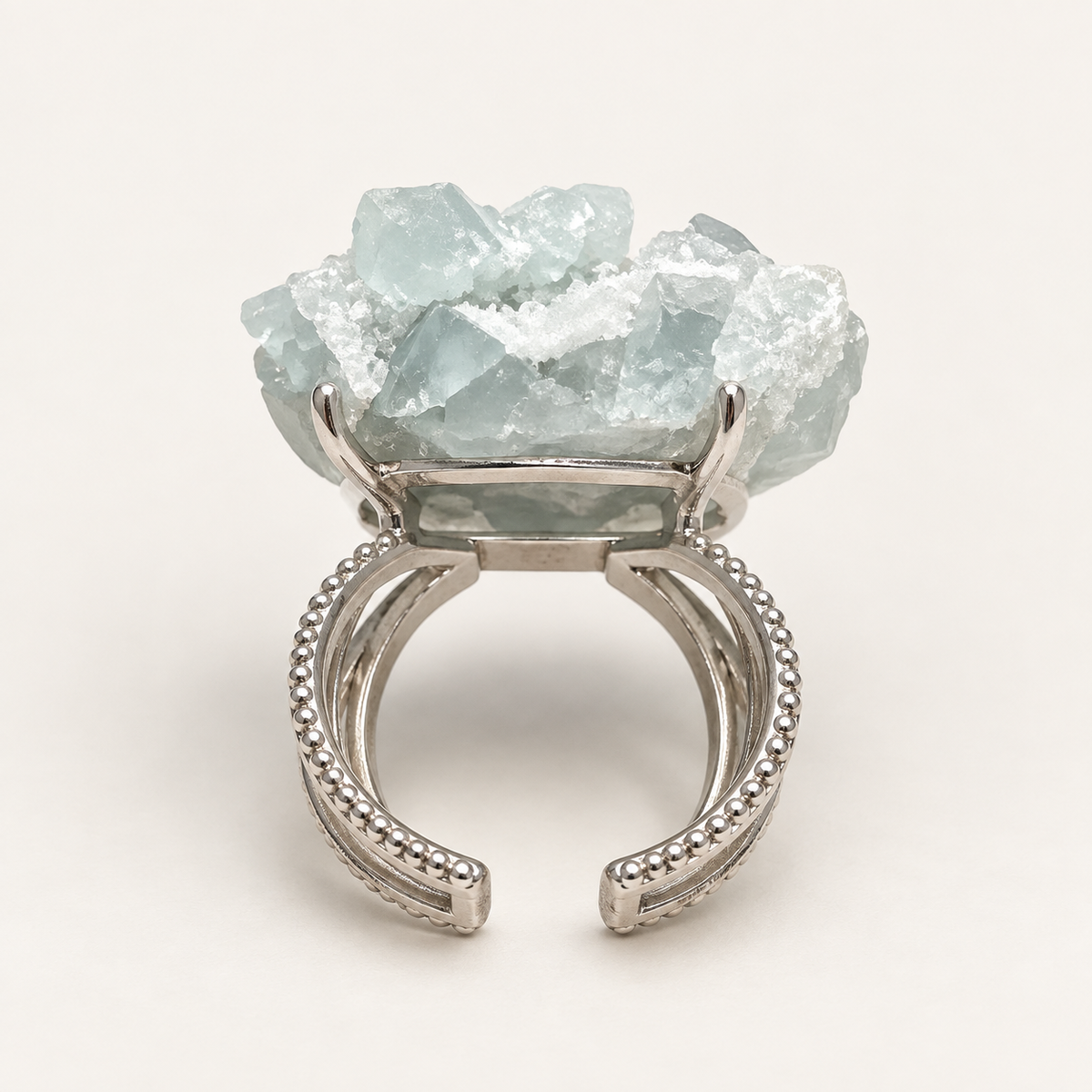 Glacier Bloom Ring rear and underside view showing the open adjustable band
