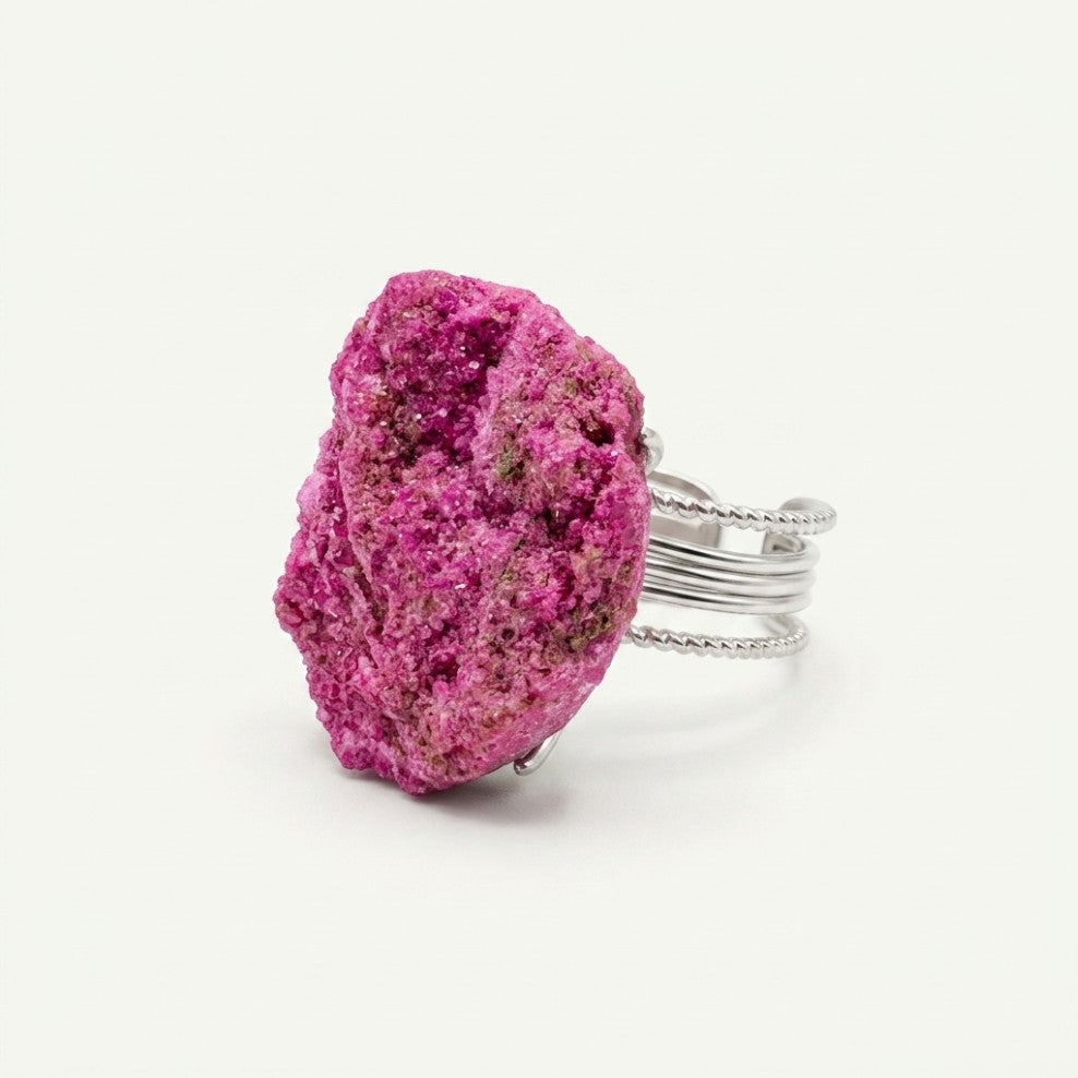 Wild Orchid ring in magenta, shown from the side.