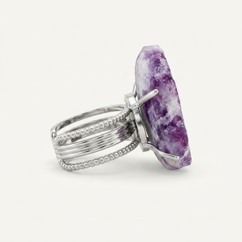 Violet Mist ring in violet tones, shown from a three-quarter angle.