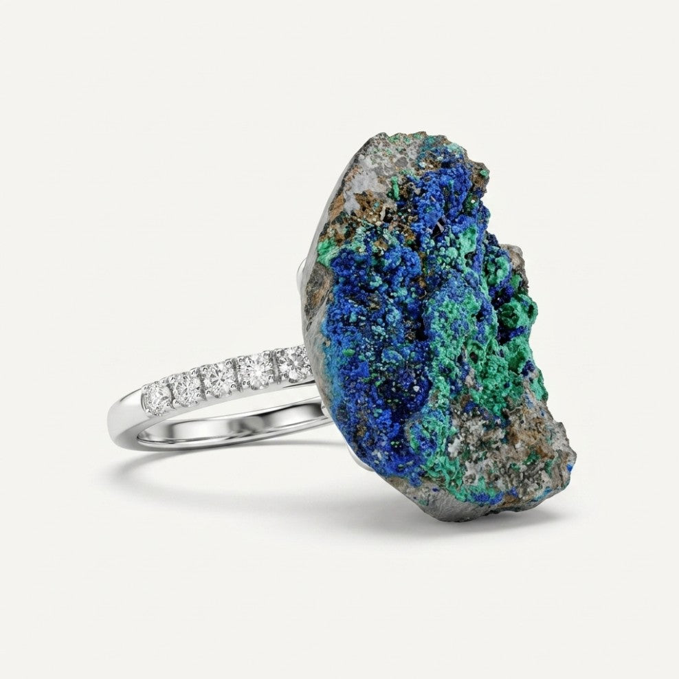 Forest Vessel ring in blue-green tones, shown from the side.