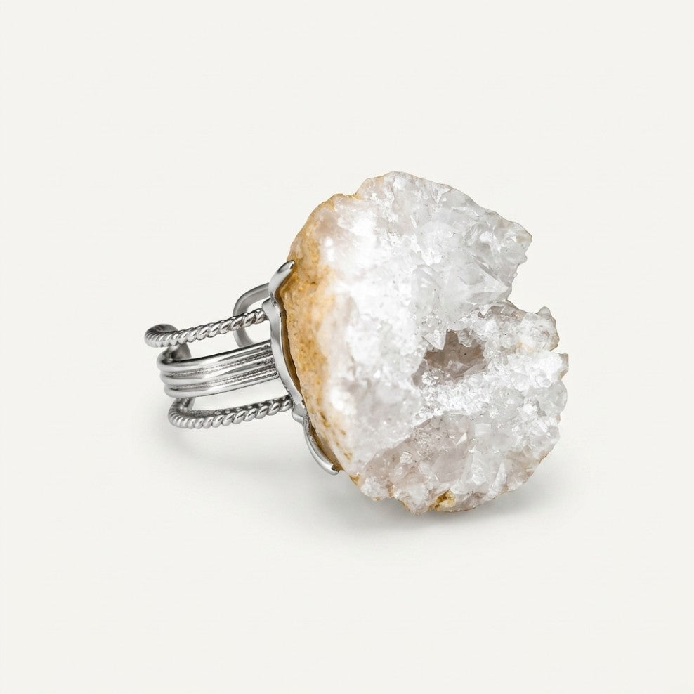 White Terrain ring in white tones, shown from the side.