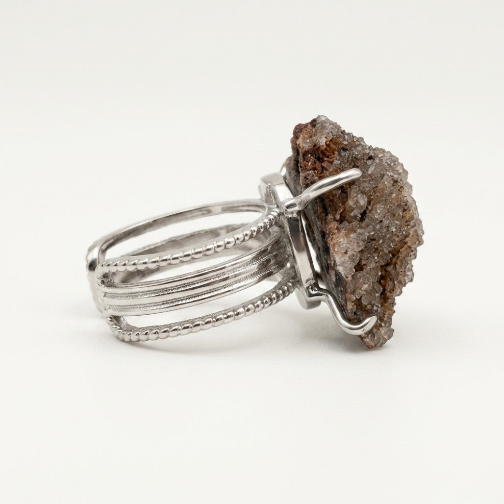 Stone Veil ring in natural tones, shown from the side.