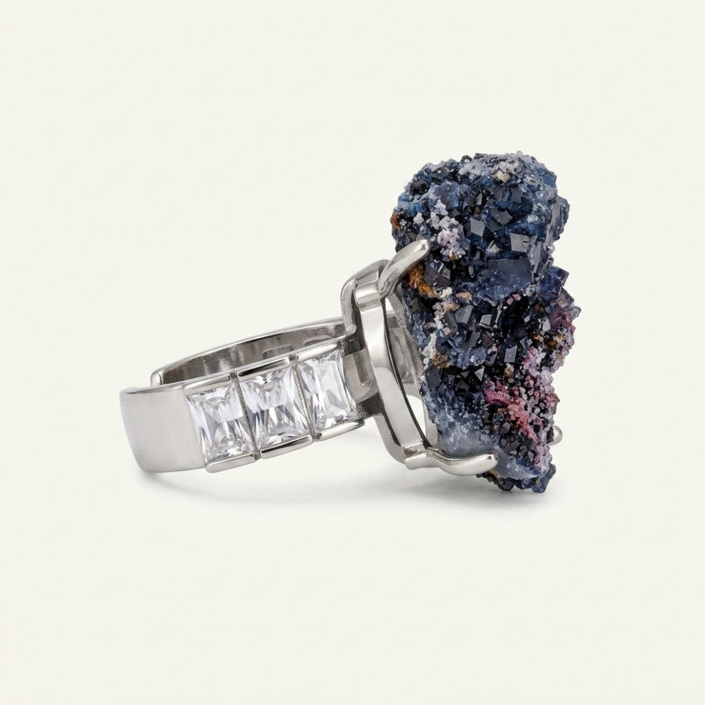 Ocean Flame ring in blue and warm copper tones, shown from the front.