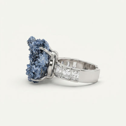 Ocean Flame ring in blue and warm copper tones, shown at a three-quarter angle.