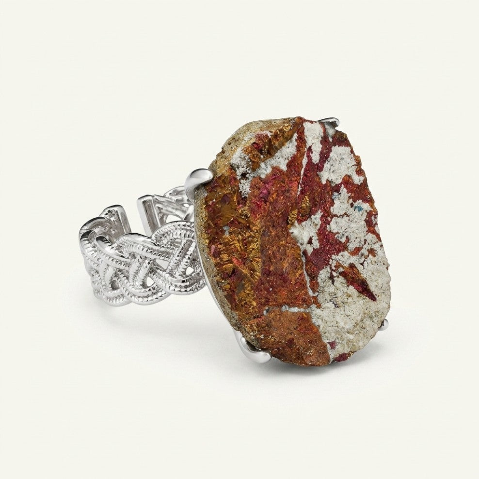 Earthscript ring in earth tones, shown from the front.