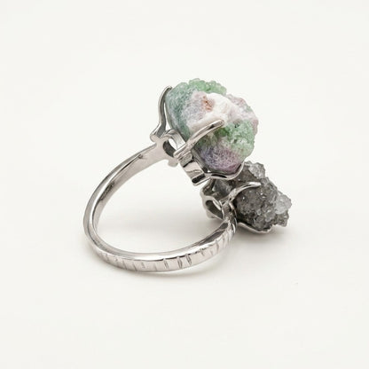 Verdant Bridge ring in green and silver tones, shown from the front.