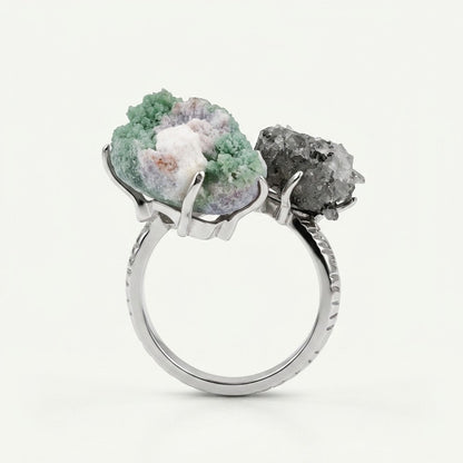 Verdant Bridge ring in green and silver tones, shown from the side.
