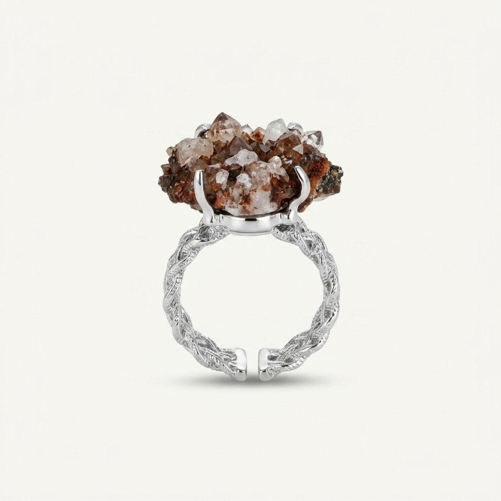Rooted Chain ring in earth tones, shown from the front.