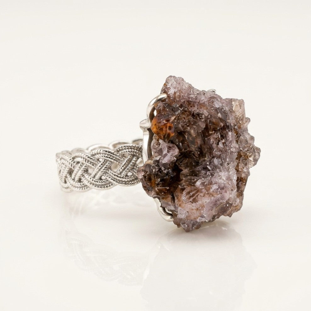 Rooted Chain ring in earth tones, shown from the side.