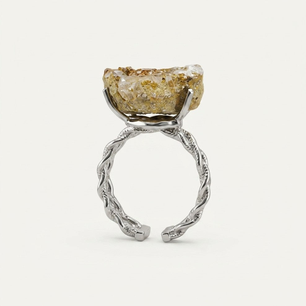 Golden Portal ring in golden tones, shown from the side.