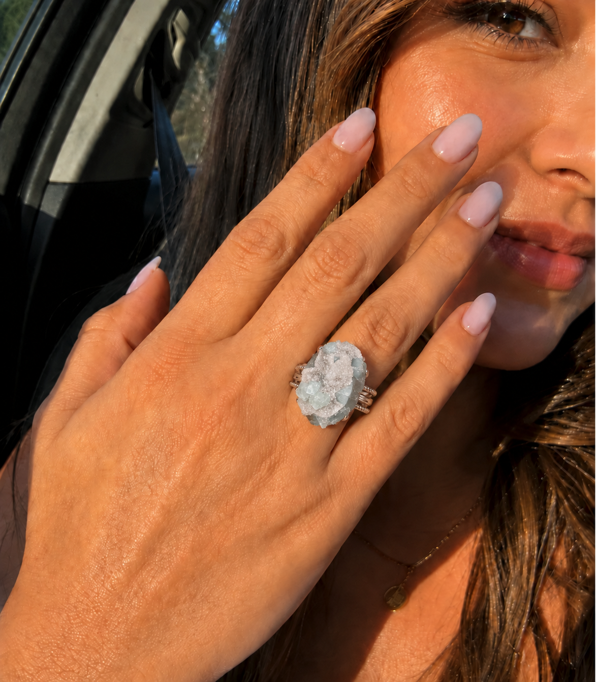 Glacier Bloom Ring styled in warm sunlight