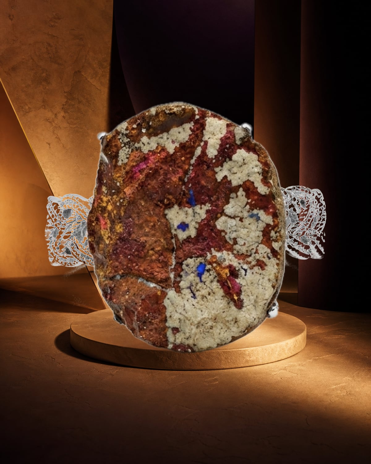JWL-026 sculptural ring in an amber architectural setting, representing Grounding.