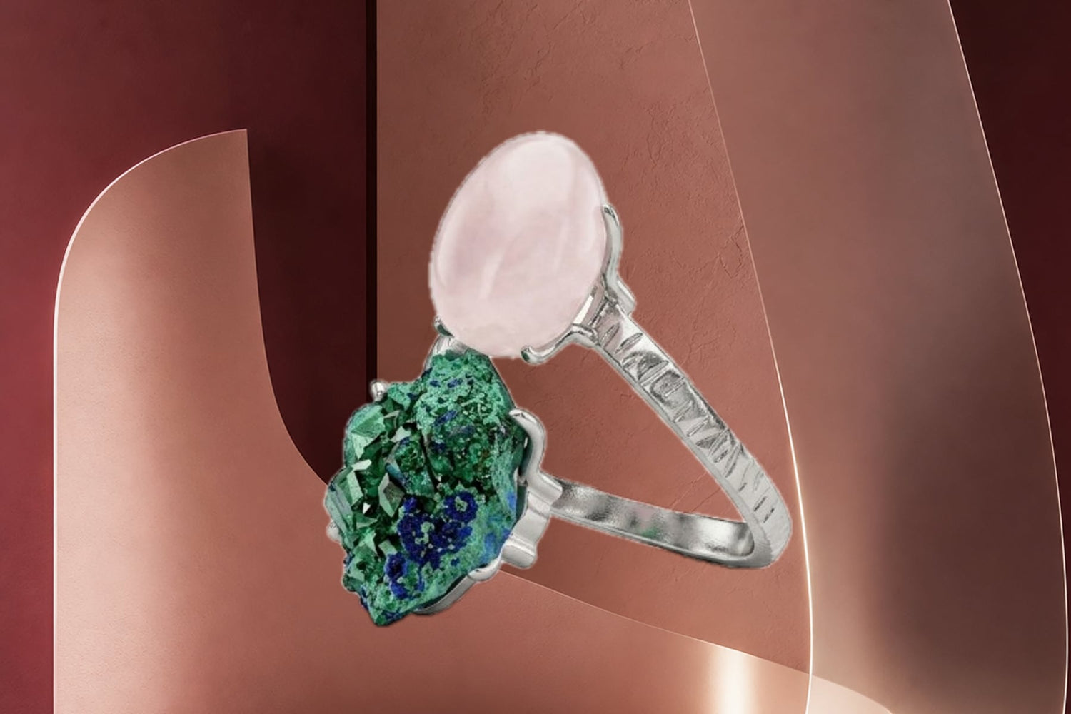 JWL-010 Rose Horizon ring in dusty rose sculptural light